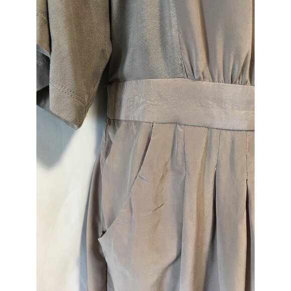 BCBG Maxazria Women Dress Tan Size M Silk Shell Knit Sleeves Dual Fabric Flaw - Picture 2 of 8